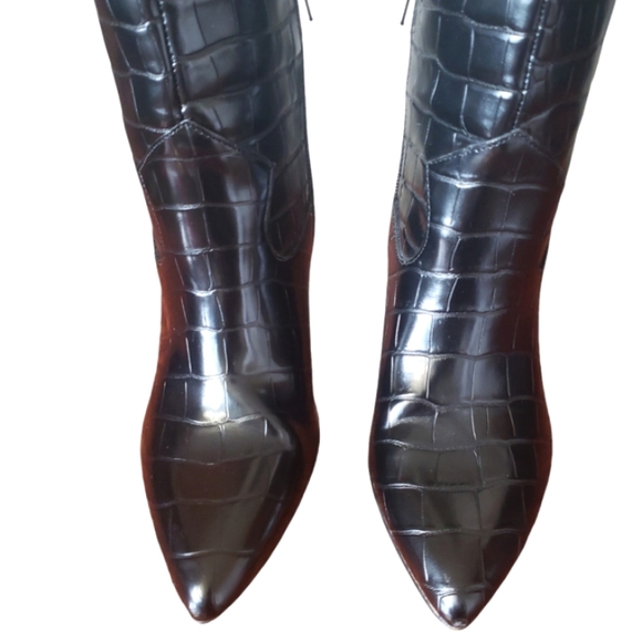 Shu Shop Black Croc Fitted Over-Knee Pointed Heeled Boots Women's Size 9 - Picture 5 of 17